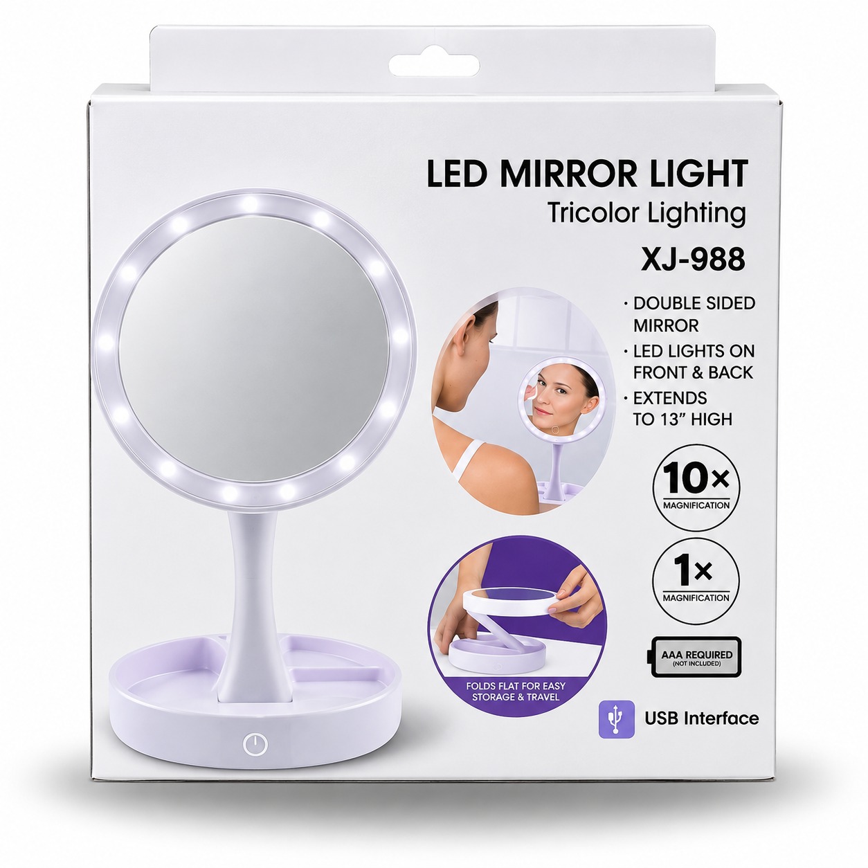 ESPEJO REBATIBLE CON LUZ LED XJ-988